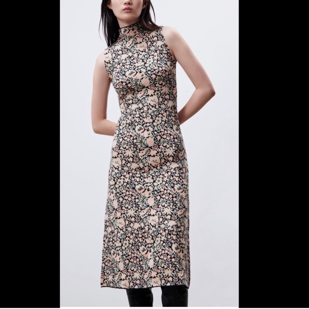 Zara jacquard knit dress floral
